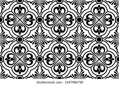 Abstract geometric floral seamless pattern. Black and white ornament. Modern stylish texture repeating. Vector background.