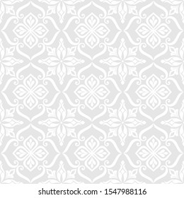 Abstract geometric floral seamless pattern. Gray and white ornament. Modern stylish texture repeating. Vector background.