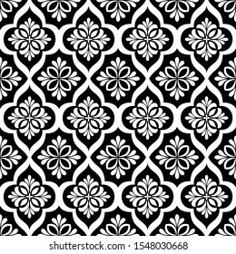 Abstract geometric floral seamless pattern. Black and white ornament. Modern stylish texture repeating. Vector background.