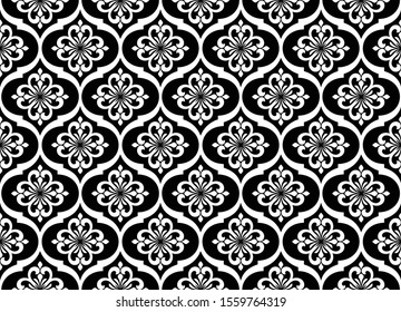 Abstract geometric floral seamless pattern. Black and white ornament. Modern stylish texture repeating. Vector background.