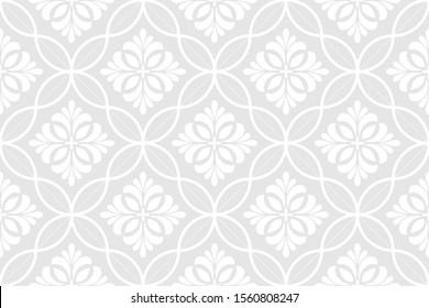 Abstract Geometric Floral Seamless Pattern. Gray And White Ornament. Modern Stylish Texture Repeating. Vector Background.