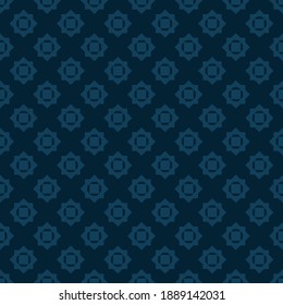 Abstract geometric floral seamless pattern. Subtle dark blue vector background. Simple geometrical ornament. Elegant graphic texture with flower shapes, diamonds. Repeat design for print, cloth, wrap