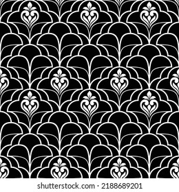 Abstract geometric floral seamless pattern. Black and white ornament. Modern stylish texture repeating. Vector background.