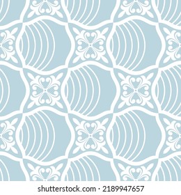 Resumen del patrón geométrico floral sin soldadura. Ornamento azul y blanco. Se repite textura moderna y elegante. Fondo vectorial.