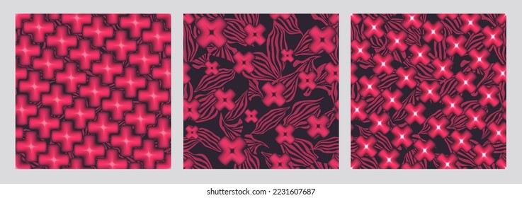 Resumen del conjunto de patrones geométricos florales sin soldadura.  Elementos de diseño artístico de fondo de mosaico. Textura ornamental de cruz borrosa.