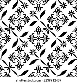 Resumen del patrón geométrico floral sin soldadura. Ornamento blanco y negro. Se repite textura moderna y elegante. Fondo vectorial.