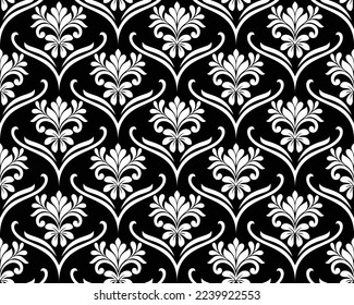 Abstraktes geometrisches, florales, nahtloses Muster. Schwarz-Weiß-Ornament. Moderne, stilvolle Textur wiederholt. Vektorhintergrund.