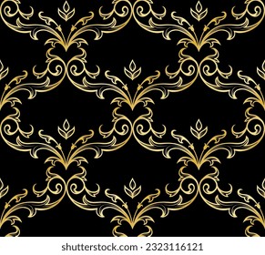 Abstract geometric floral seamless pattern. Gold and black ornament. Modern stylish texture repeating. Vector background.