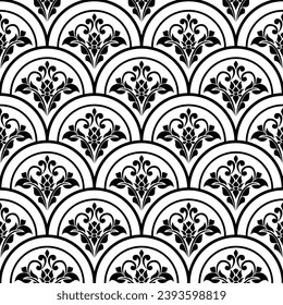 Abstract geometric floral seamless pattern. Black and white ornament. Modern stylish texture repeating. Vector background.