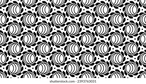 Abstract geometric floral seamless pattern. Black and white ornament. Modern stylish texture repeating. Vector background.
