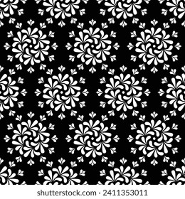 Abstract geometric floral seamless pattern. Black and white ornament. Modern stylish texture repeating. Vector background.
