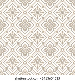 Abstract geometric floral seamless pattern. Beige and white ornament. Modern stylish texture repeating. Vector background.