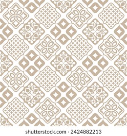 Abstract geometric floral seamless pattern. Gold and white ornament. Modern stylish texture repeating. Vector background.