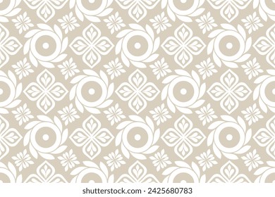 Patrón geométrico abstracto sin costuras florales. Adorno beige y blanco. Textura moderna y elegante que se repite. Vector de fondo.