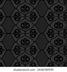 Abstract geometric floral seamless pattern. Black and white ornament. Modern stylish texture repeating. Vector background.