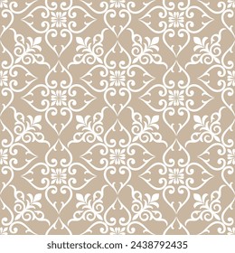 Patrón geométrico abstracto sin costuras florales. Adorno dorado y blanco. Textura moderna y elegante que se repite. Vector de fondo.