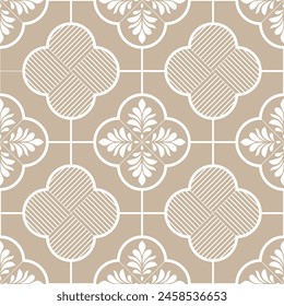 Abstract geometric floral seamless pattern. Beige and white ornament. Modern stylish texture repeating. Vector background.