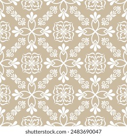 Abstract geometric floral seamless pattern. Beige and white ornament. Modern stylish texture repeating. Vector background.