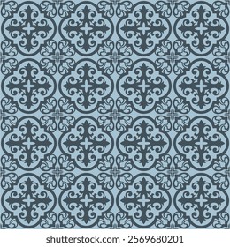 Abstract geometric floral seamless pattern. dark blue and sky blue ornament. Modern stylish texture repeating. Vector background.