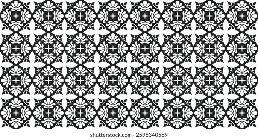 Abstract geometric floral seamless pattern. Modern stylish texture repeating. Vector damask background, wallpaper black and white