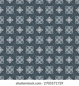 Abstraktes geometrisches florales nahtloses Muster. Moderne stylische Textur wiederholt. Vektorhintergrund. graue und dunkelblaue Ornamente.