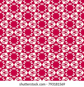 Abstract geometric floral seamless pattern. Elegant festive red and beige texture. Ornamental geometry background. Traditional Asian motif. Repeat design for decor, clothing, textile, fabric, covers