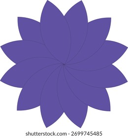 Abstract geometric flower design with overlapping purple petals forming a circular mandala pattern on a white background. Symmetrical floral motif, modern minimal vector illustration for decorative