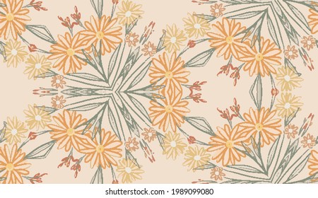 Abstract geometric flower design. Repeated seamless pattern for textile, wallpaper, wrapping paper, prints, surface design, inlay, parquet, web background or another accent etc.