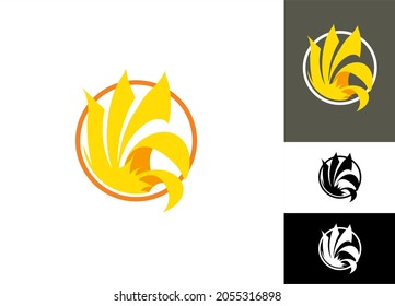 Abstract geometric flower and leaves logo template. Linear floral emblem in pastel colors.