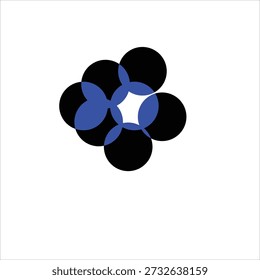 Abstract Geometric Flower Logo with Black and Blue Circles on White Background