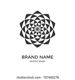 Abstract Geometric Flower Logo. Black And White Circular Fractal Design. Digital Flower Icon. Lotus Symbol. Simple Logotype Template. Vector Illustration.