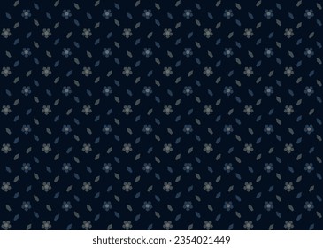 Abstract geometric flower n leaves seamless pattern with pentagon element in blue n gray on dark blue background. Vector illustration. For masculine male shirt lady dress textile cloth all over print