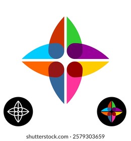 Abstract geometric flower overlay style logo. Colorful four wings star vector illustration. Vibrant colors design template elements.