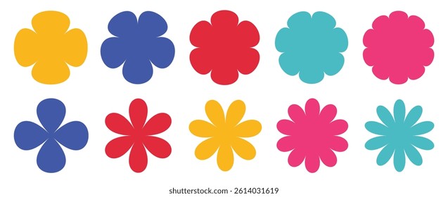 Abstract geometric flower shape and silhouettes. Retro futuristic geometric elements.  Modern trendy minimalist basic figures.