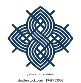 Abstract geometric flower shaped floral vector symbol isolated on white, line art geometrical shape emblem or icon, best for boutique or cosmetic or hotel or spa or jewelry logo.