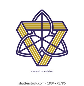 Abstract geometric flower shaped floral vector symbol isolated on white, line art geometrical shape emblem or icon, best for boutique or cosmetic or hotel or spa or jewelry logo.