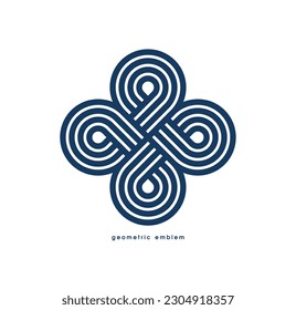Abstract geometric flower shaped floral vector symbol isolated on white, line art geometrical shape emblem or icon, best for boutique or cosmetic or hotel or spa or jewelry logo.