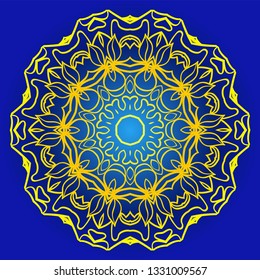 Abstract Geometric Flower. Stylish Fashion Design. Background For Invitation Card. Vector Illustration. Blue, yellow color.