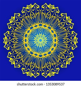 Abstract Geometric Flower. Stylish Fashion Design. Background For Invitation Card. Vector Illustration. Blue, yellow color.