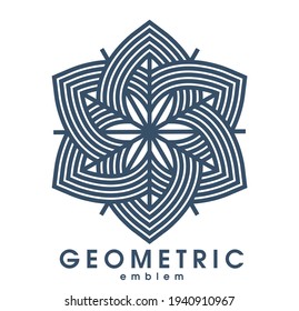 Abstract geometric flower vector symbol isolated on white, line art geometrical shape emblem or icon, best for boutique or cosmetic or hotel or spa or jewelry logo.