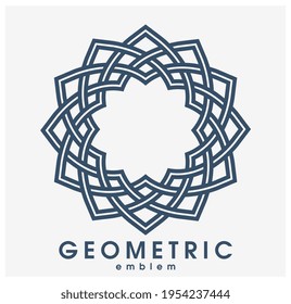 Abstract geometric flower vector symbol isolated on white, line art geometrical shape emblem or icon, best for boutique or cosmetic or hotel or spa or jewelry logo.