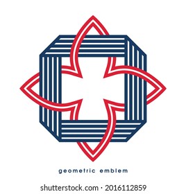 Símbolo de vector de flor geométrico abstracto aislado en blanco, de forma geométrica, emblema o icono de forma de arte lineal, mejor para boutique o cosmética, hotel o spa o logotipo de joyería.