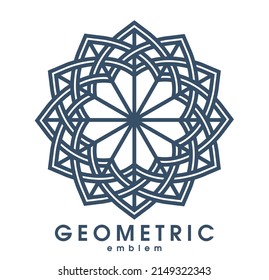 Símbolo de vector de flor geométrico abstracto aislado en blanco, de forma geométrica, emblema o icono de forma de arte lineal, mejor para boutique o cosmética, hotel o spa o logotipo de joyería.