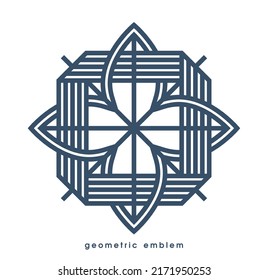 Símbolo de vector de flor geométrico abstracto aislado en blanco, de forma geométrica, emblema o icono de forma de arte lineal, mejor para boutique o cosmética, hotel o spa o logotipo de joyería.