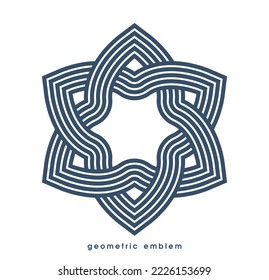 Abstract geometric flower vector symbol isolated on white, line art geometrical shape emblem or icon, best for boutique or cosmetic or hotel or spa or jewelry logo.