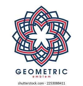 Abstract geometric flower vector symbol isolated on white, line art geometrical shape emblem or icon, best for boutique or cosmetic or hotel or spa or jewelry logo.