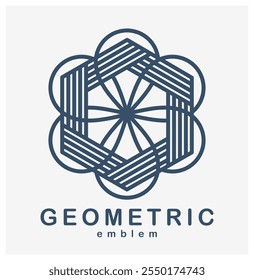 Símbolo geométrico Abstractas del Vector de la flor aislado en blanco, emblema o icono geométrico de la forma del arte de la línea, mejor para la boutique o el logotipo cosmético o del hotel o del balneario o de la joyería.