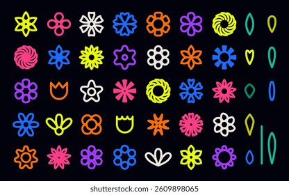 Abstract geometric flowers and leaves. Trendy modern minimalist shapes set. Modern graphic design elements. Vector illustration