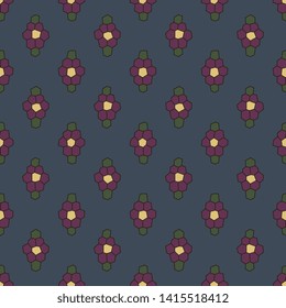 Abstract geometric flowers motif pattern simple silhouettes continuous background. Modern japandi style floral fabric design textile swatch ladies dress, man shirt all over print block vector graphic.