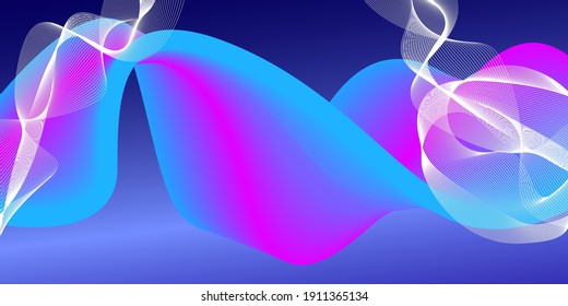 Abstract geometric fluid background in blue and purple tones.Colorful 3d wave. Modern design for cover, target page, website.